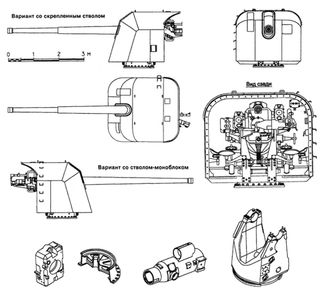 Схема-чертеж 130-мм артиллерийской установки Б-13