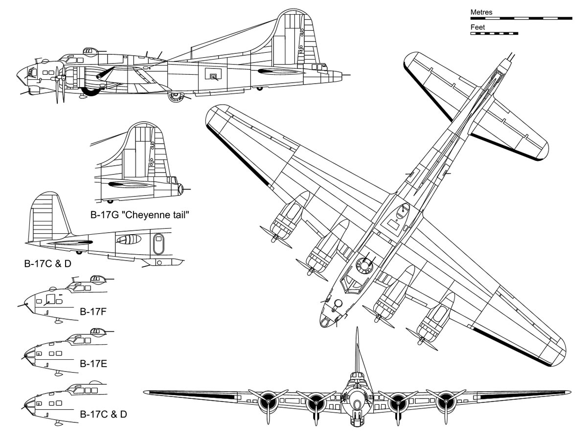 Чертеж тяжелого бомбардировщика B-17