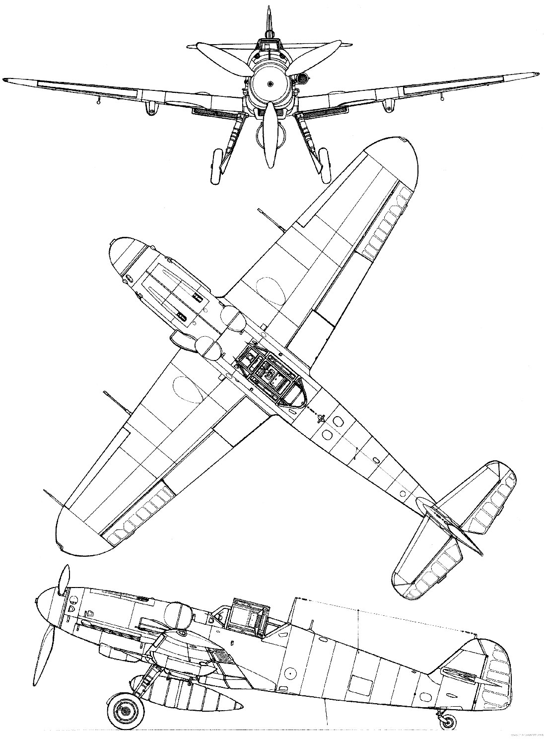 Чертеж истребителя Мессершмитт Bf-109