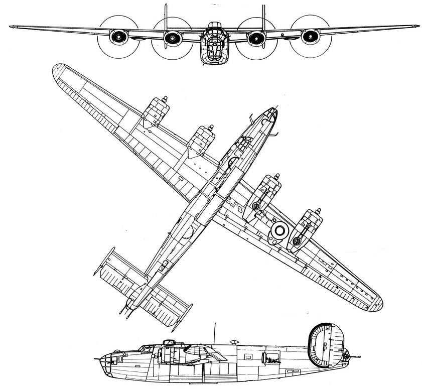 Чертеж бомбардировщика B-24 «Либерейтор»
