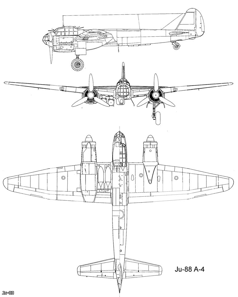 Чертеж бомбардировщика Юнкерс Ju-88