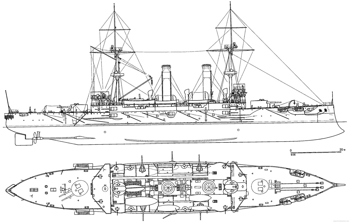 Чертеж броненосных крейсеров: «Асама» и «Токива»