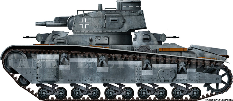 Крупповский многобашенный танк «Neubaufahrzeug» в профиль