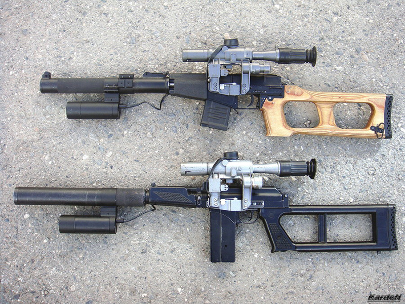 Две снайперские винтовки для спецподразделений: ВСС «Винторез» (сверху) и ВСК-94 (снизу)
