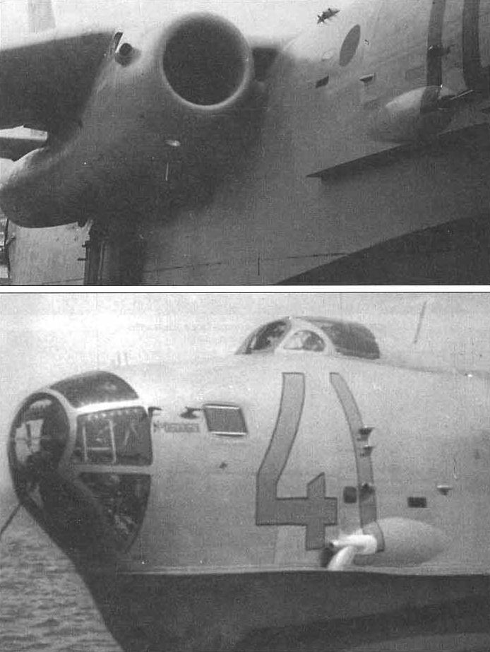Фрагмент носовой части опытной (вверху) и серийной машины Бе-10