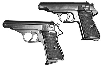 9-мм пистолет «Вальтер» РР (иранский заказ) (сверху); 7,65-мм пистолет «Вальтер» РР (снизу)