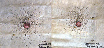 Рис. 6: Разница в разбросе при стрельбе на 15 метров между получоком (справа) и улучшенным цилиндром (слева)
