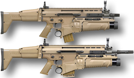 SCAR-L с установленным FN40GL-L (сверху) SCAR-H с установленным FN40GL-H (снизу)