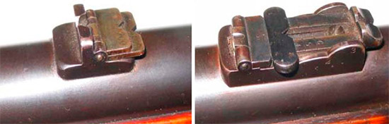 Прицел Enfield Pattern 1856 Artillery Carbine (слева) и Enfield Pattern 1861 Artillery Carbine Musketoon (справа)