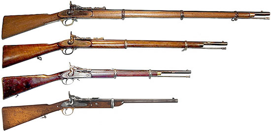 Сверху-вниз: Long Rifle, Short Rifle, Artillery Carbine, Cavalry Carbine