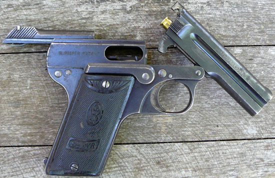 Steyr-Pieper M1908 с откинутым стволом