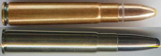 9x57 Mauser (сверху) 9x57 R Mauser (снизу)