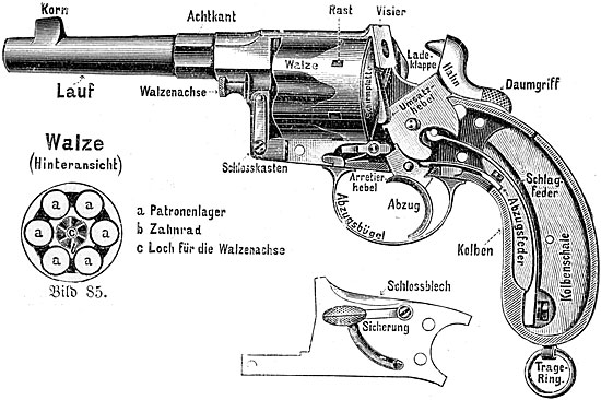 Схема устройства Reichsrevolver M 1883