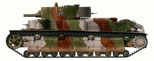 Танк Т-28 в финском трёхцветном камуфляже. Лето 1944 года.