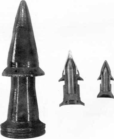Сравнительные размеры бронебойных снарядов для орудий с коническим каналом ствола (слева направо): 75/55-мм Pak 41, 42/28-мм Pak 41, 28/20- мм sPz.B.41 (ИП).