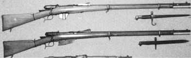 Сверху-вниз: итальянские винтовки Веттерли-Витали калибра 10,4 мм образца 1871–1877 гг. (двух модификаций)