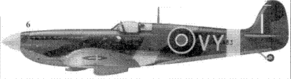 6. «Спитфайр» LF Mk IX «МК483/ VY» командира чешского авиакрыла уинг-коммендера Адольфа Выбирали, Норт-Уилд, 1944 г.