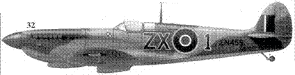 32. «Спитфайр» Mk IX «EN459/ZX-1» флайт-лейтенанта Эугениуша Горбачевского, приданное 145-й эскадрилье польское истребительное подразделение, Тунис, весна 1943 г.