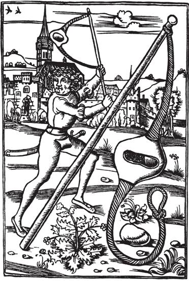 Рис. 133. Праща. Из книги Вегеция «Военное искусство» (1523)