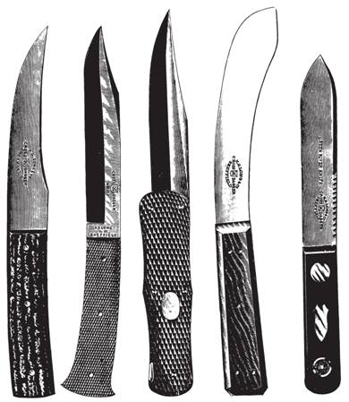 Рис. 23. Охотничьи ножи из Каталога 1901 г. «Х.Г. Лонг и компания». Шеффилд. Крайний справа – «зеленый речной нож»
