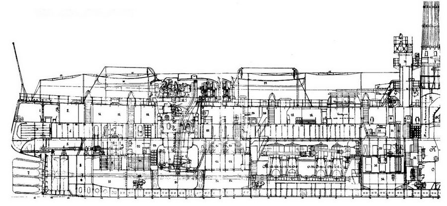 Линейный корабль "Андрей Первозванный" (Продольный разрез корпус от 64 до 111 шп).