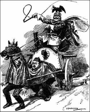 Английская карикатура: Германия впрягла в войну Австро-Венгрию и Турцию.