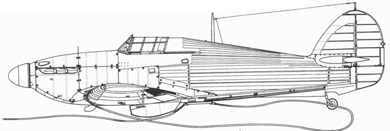 Hawker Hurricane Mk I с буксирным тросом к бомбардировщику Виккерс Веллингтон
