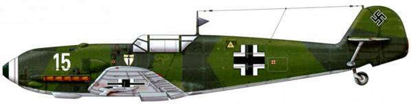 Bf 109Е-3 из 2./jg 1, Потсдам, 1939 г. Верхние поверхности: RLM 70/71. Нижние поверхности: RLM 65.
