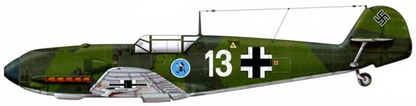 Bf 109Е-3 из 1 ./jg 51, лето 1939 г. Верхние поверхности: RLM 70/71. Нижние поверхности: RLM 65.