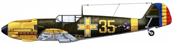 Bf 109Е-3 румынских ВВС из Grupul 7 Vanatoare (7-й истребительной авиагруппы), русский фронт, 1942 г. На фюзеляже изображен знаменитый Дональд Уолта Диснея. Этот самолет был потерян во врем я Сталинградской битвы в конце 1942 г.