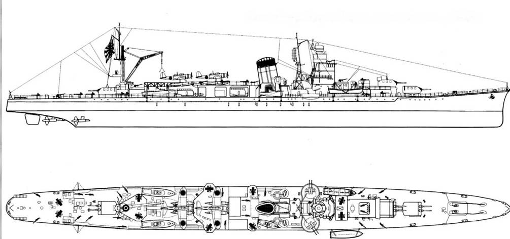 Легкий крейсер «Яхаги» типа «Агано», 1945 г.
