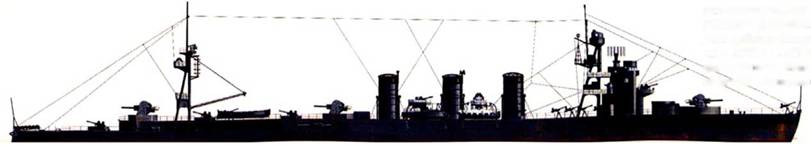 После получения значительных боевых повреждений легкий крейсер «Исузу» прошел модернизацию в корабль ПВО и в таком виде принимал участие в морском сражении у мыса Энгано, а позже был потоплен американской субмариной «Хэйк» на переходе вместе с транспортами в Бруней. На момент своей гибели крейсер был окрашен штатно: выше ватерлинии в средне-серый цвет, ниже — в красно-коричневый.