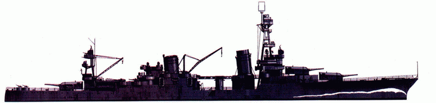 «Нортхэмптон» (СА-26), окрашенный по схеме Measure 5 с нарисованным белой краской фальшивым буруном, конец 1941 г. — начало 1942 г. Корпус и все вертикальные поверхности корабля окрашены в темно-серый цвет, все конструкции выше дымовых труб — в светло-серый цвет. Головной крейсер в серии, «Нортхэмптон» был потоплен японской торпедой 30 ноября 1942 г. в битве при Тассафаронге.