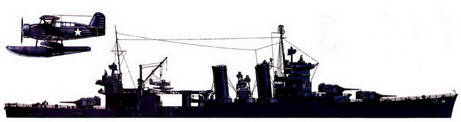 «Астория» (СА-34) — крейсер типа «Новый Орлеан» — в окраске Measure 11, Sea Blue System. Именно в таком виде крейсер пошел па дно 9 августа 1942 г. в ходе сражения при острове Саво. Корабль полностью окрашен в цвет Sea Blue. На «Астории» и ее систер-шипах чаще всего базировались гидропланы Кертис SOC «Сигал».