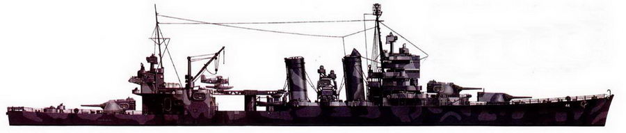 «Винсеннес» (СА-44) — последний тяжелый крейсер, построенный для ВМС США с учетом ограничений на тоннаж, наложенных Вашингтонским договором. Корабль покрашен по схеме Measure 12, в таком виде on был потоплен вместе с систер-шипами «Астория» и «Куинси» во время битвы при острове Саво в ночь на 9 августа 1942 г. Цвета камуфляжа — Ocean Gray/Sea Blue (корпус), Ocean Gray/Haze Gray (надстройки).