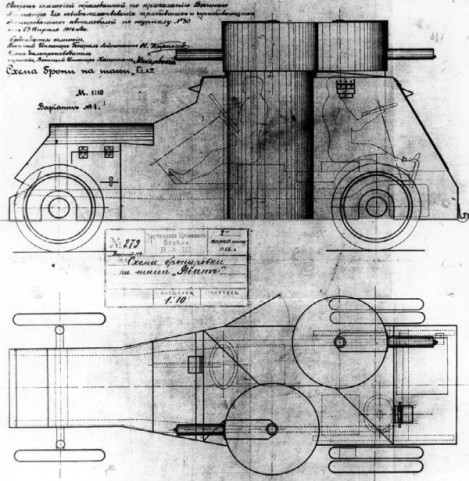 Схема бронировки шасси «Фиат», 23 апреля 1916 года утвержденная Комиссией по броневым автомобилям для разработки чертежей (РГВИА).