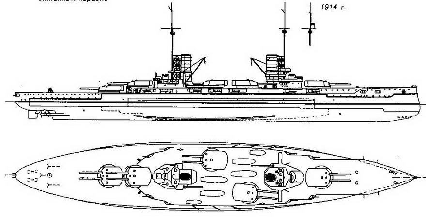 Линейный корабль “Принц-регент Луитпольд". 1913 г. (Наружный вид и вид сверху)