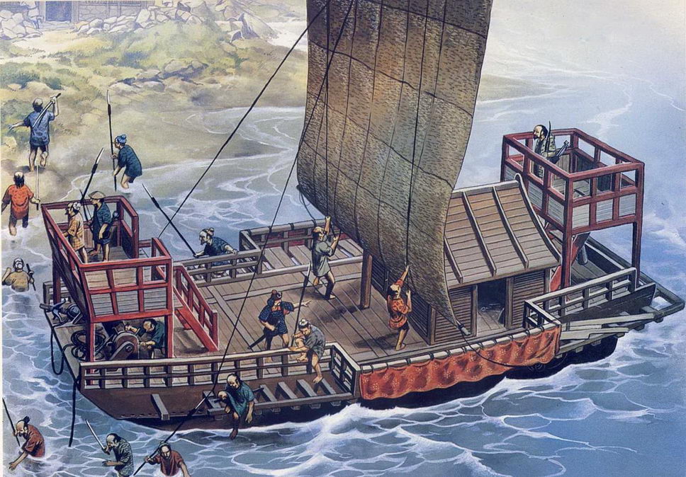 Банда пиратов-ваков высаживается на побережье Кореи, 1380 г.