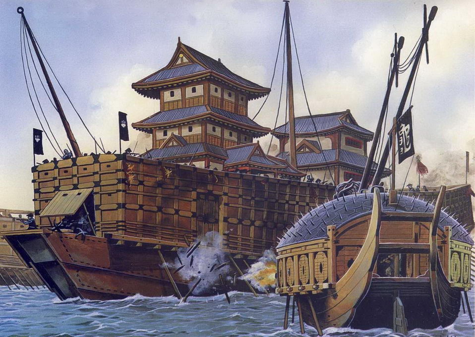 «Нихон-мару», флагман японского флота ведет бой с кораблем-черепахой при Ангольпхо, 1592 г.