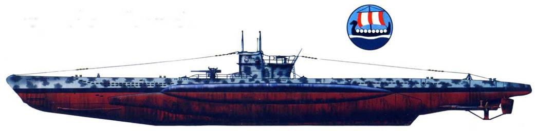 U-83 — У-бот типа VIIB. Поверх светло-серой окраски субмарина камуфлирована пятнами темно-серого цвета. Эмблема субмарины — корабль викингов. Платформа зенитного орудия расширена для удобства работы расчета.
