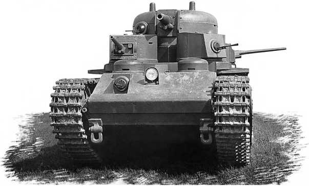 Танк Т-35-1 перед началом испытаний. Август 1932 года. Хорошо видна форма гусеничных траков, а также откидные колпаки люков механика-водителя и стрелка курсового пулемета (АСКМ).
