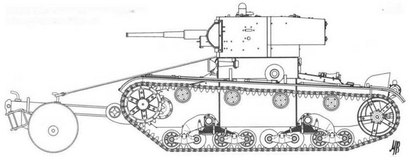 Танк Т-26 с Катковым минным тралом конструкции завода № 174