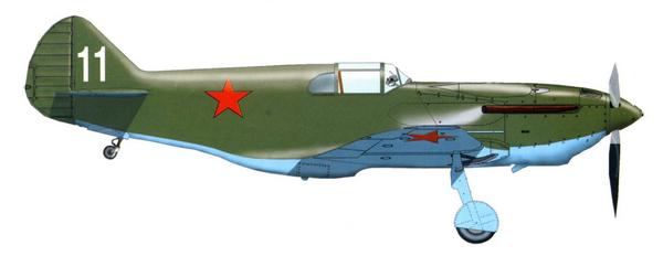 ЛаГГ-3 1-й серии в довоенной окраске. Машина несёт красные звёзды и на верхней поверхности крыла.
