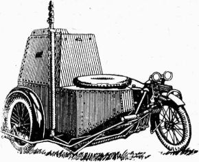 Рис. 5. Германский мотоцикл с бронированной коляской, имеющей радиомачту.