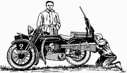 Рис. 7. Зенитный пулемет, усыновленный на багажнике мотоцикла.