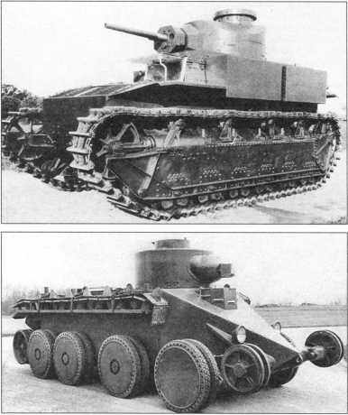 Средние танки Т2 (вверху) и ТЗ (внизу).