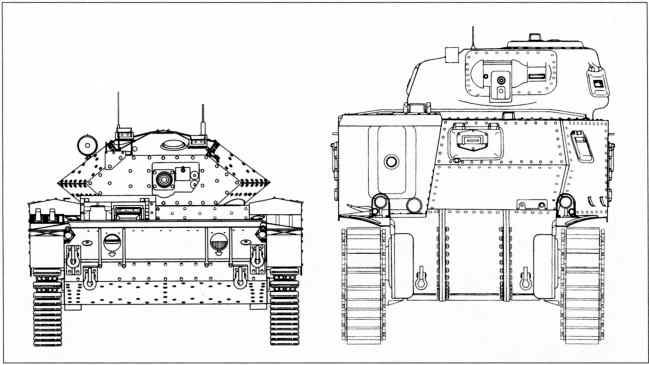 Сравнительные размеры <a href='https://arsenal-info.ru/b/book/3274749971/6' target='_self'>крейсерских танков</a> Crusader и Grant I.