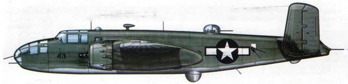 PBJ-IB (B-25B), VMB-413, Эспириту-Санто, 1944 год. Морской камуфляж Sea Gray/White. На месте нижней турели установлен радар A N/A PS-2. Позднее радар ставили в носу самолета, а окончательно перенесли на оконцовку правого крыла.