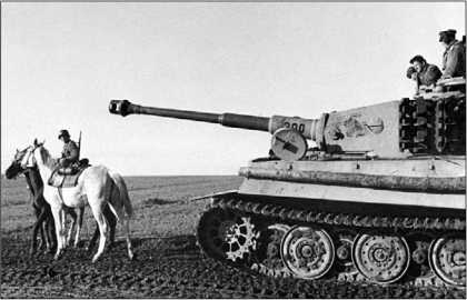 Эмблемой 505-го тяжелого танкового батальона был скачущий рыцарь, а тактический номер наносился на стволе орудия, что было весьма необычным. Весна 1944 года.