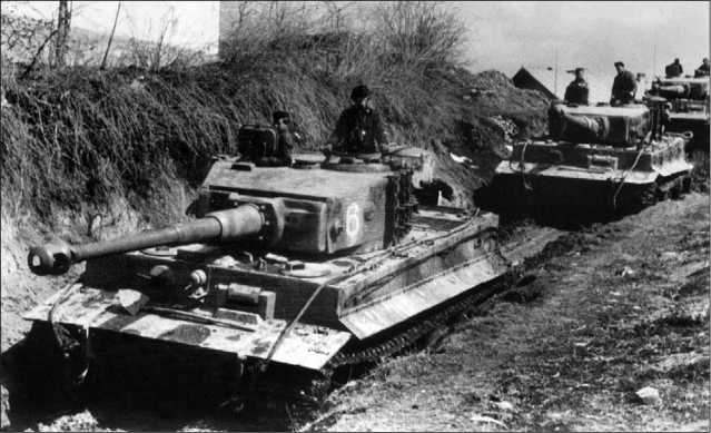 «Тигры» 1-й роты 506-го тяжелого танкового батальона движутся по раскисшей дороге в Южной Польше. Август 1944 года.